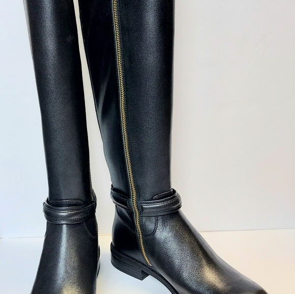 MICHAEL KORS Womens Size 5 Mindy Black Leather Knee High Boots Zip Equestrian - Picture 1 of 15